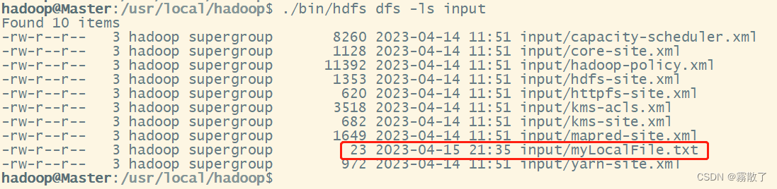 HDFS编程实践(Hadoop3.1.3),查看 myLocalFile.txt 文件是否存在,第15张