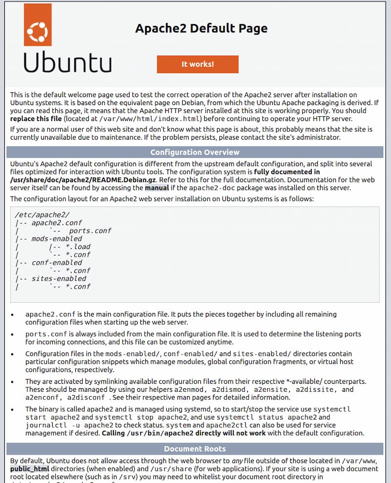 如何在 Ubuntu 22.04 上安装 Linux、Apache、MySQL、PHP (LAMP) 堆栈,Ubuntu 22.04 Apache 默认网页，其中概述了默认配置设置,第1张