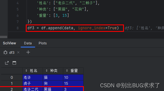 python的pandas中如何在dataframe中插入一行或一列数据？,在这里插入图片描述,第4张