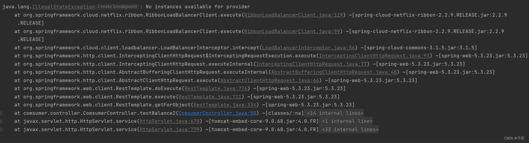 Eureka添加@Loadbalanced 报错 No instances available for XXXXX,第1张