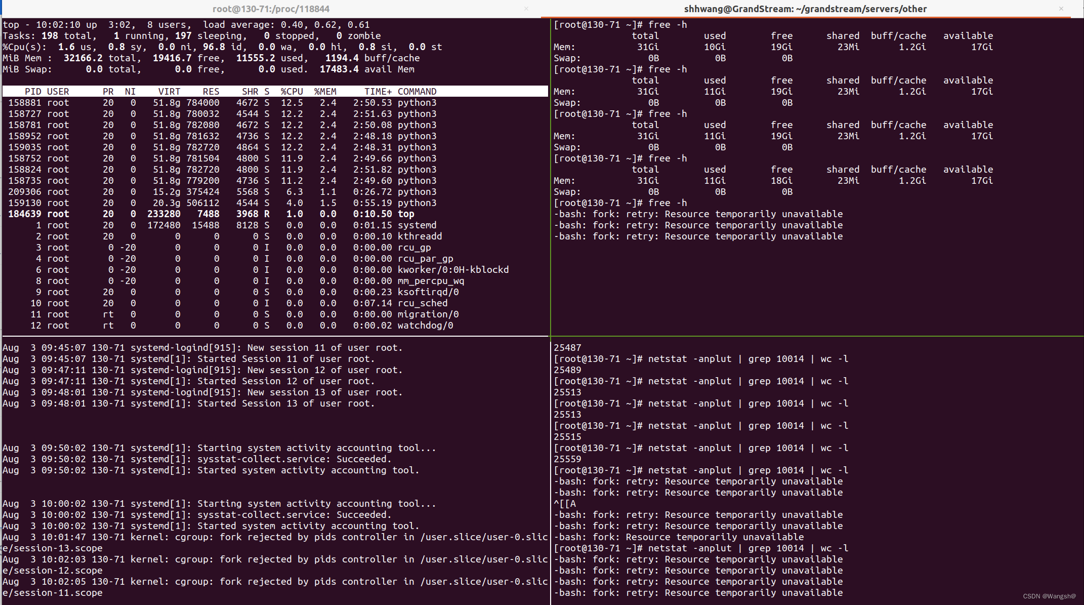 -bash: fork: retry: Resource temporarily unavailable 问题解决,第1张