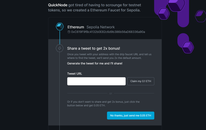 什么是 Sepolia 测试网以及如何从 Faucet 获取 Sepolia ETH,在 QuickNode 上输入推文链接即可获得 2x ETH,第5张