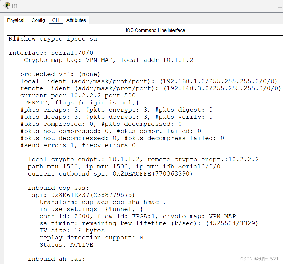 Packet Tracer - Configure and Verify a Site-to-Site IPsec VPN Using CLI,在这里插入图片描述,第10张